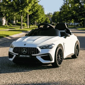 Carro elétrico para crianças Mercedes CLE 12V bateria de lítio, luzes LED, comando remoto de 2,4 GHz, ligação Bluetooth, licença ORIGINAL Branco