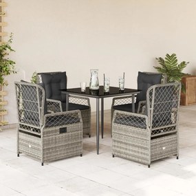 vidaXL 5 pcs conjunto de jantar p/ jardim c/ almofadões vime PE cinza
