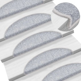 vidaXL Tapetes de escada 15 pcs 56x17x3 cm cinzento claro