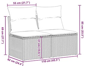 2 pcs conj. sofás jardim c/ almofadões vime PE/acácia castanho