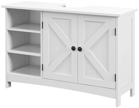 Móvel para Lavatório Pousar de Madeira com 1 Armário 3 Prateleiras Abertas e Prateleira Ajustável 90x30x60 cm Branco