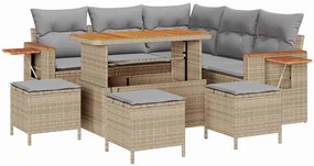 Conjunto de Sofás de Jardim vidaXL 9 Peças com Almofadas Bege Vime PE