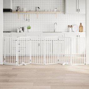 vidaXL Portão p/ cães com porta dobrável 6 painéis 300 cm álamo branco