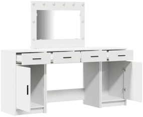 Conjunto de Mesa de Maquilhagem de 3 Peças com LED, Madeira Branca