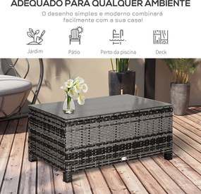 Mesa de Jardim em Vime Sintético Mesa Auxiliar com Vidro Temperado para Terraço Pátio, Varanda 85x50x39 cm Cinzento