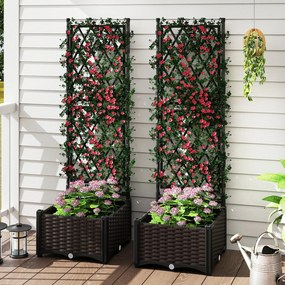 Floreira com treliça para jardim 80,5 x 40 x 126,5 cm, vaso para plantas trepadeiras com sistema de auto-regulação, caixa dupla para plantação, terraç