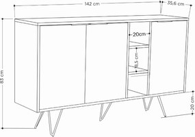 Aparador "Lisboa" - Carvalho e Branco Areia - 142x83x35.6 cm - Design