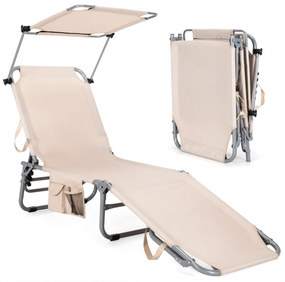 Espreguiçadeira dobrável para uso externo, cadeira reclinável portátil, 5 posições de encosto ajustáveis, cobertura de sombra para campismo jardim, pr