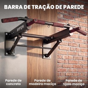 Barra de Elevações de Parede Dobrável com 3 Argolas para Bandas de Resistência, Pegas Antiderrapantes, Carga 120 kg