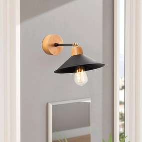 Aplique de Parede Manavgat – Preto e Carvalho – 24 cm