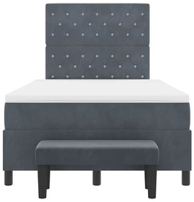 Cama Box Spring com Colchão e Banco Cinza Escuro 120x190 cm Veludo