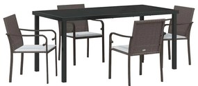 Conjunto de Jantar de Jardim com 5 Peças e Almofadas - Rattan Marrom