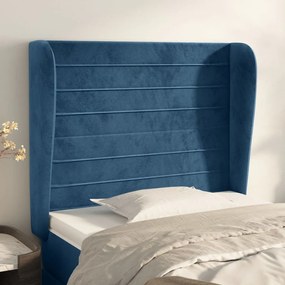 Cabeceira cama c/ abas veludo 103x23x118/128 cm azul-escuro