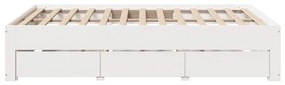 Cama sem colchão com gavetas 150x200 cm pinho maciço branco