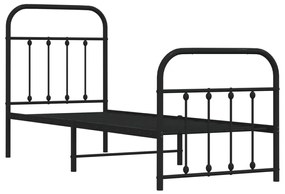 Estrutura de cama com cabeceira e pés 75x190 cm metal preto