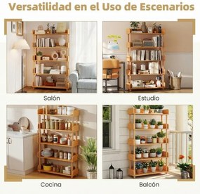 Estante de madeira 80 x 24 x 130,5 cm com 5 níveis, postes em pinho, corrimões altos, prateleiras abertas, para livros e plantas, para sala de estar o