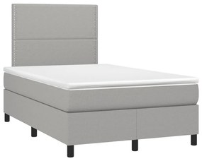 Cama box spring c/ colchão e LED 120x190 cm tecido cinza-claro