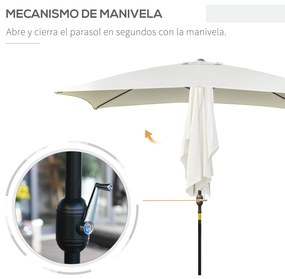 Outsunny Chapéu de Sol de Alumínio 200x300x240cm Chapéu de Sol Retangular de Jardim Inclinável com Manivela e Mastro Desmontável para Terraço Piscina Pátio Exterior Creme