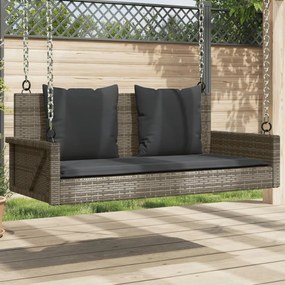 vidaXL Banco baloiço com almofadões 119x56x48 cm vime PE cinzento