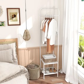Guarda Roupa de canto 2 em 1  para roupa com gancho superior e 2 prateleiras Economia de espaço 42,5 x 42,5 x 193,5 cm Branco