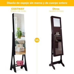 Armário para jóias com espelho de corpo inteiro com 12 luzes LED Design vertical Organizador de jóias com ângulo ajustável 36 x 33,5 x 154 cm Preto