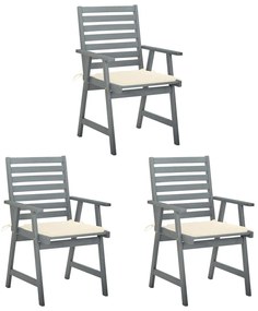 vidaXL Cadeiras de jantar p/ jardim 3 pcs c/ almofadões acácia maciça