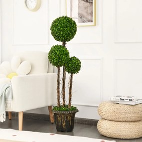 Árvore artificial de 115cm, vaso redondo, 3 bolas, árvore artificial com folhas realistas, plantas decorativas para casa e escritório Verde