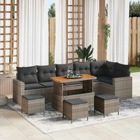 Conjunto de Sofás de Jardim vidaXL com Almofadas Cinza Rattan Acácia de 10 Peças