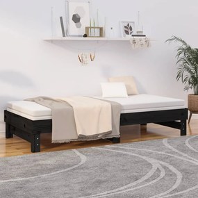 Sofá-cama de puxar 2x(90x200) cm pinho maciço preto