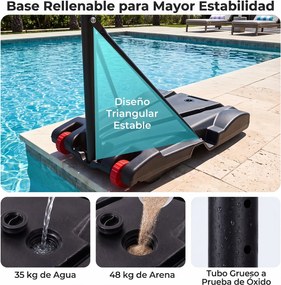 Cesto de Basquetebol para Piscina, 74,5 x 54 x 197 cm, 8 Alturas Ajustáveis, Preto
