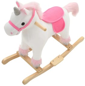 Animal de baloiçar unicórnio pelúcia 65x32x58 cm branco e rosa