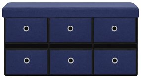 Banco de arrumação dobrável 76x38x38 cm linho falso azul