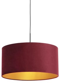 Candeeiro de suspensão com abajur de veludo vermelho com dourado 50 cm - Combi Country / Rústico,Clássico / Antigo