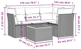 5 pcs conjunto de sofás p/ jardim com almofadões vime PE bege