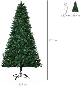 Árvore de Natal Artificial 210cm Ignífuga com 1064 Ramas com 2 Tipos de Pontas de PVC e Base de Aço Decoração de Natal para Interiores Verde