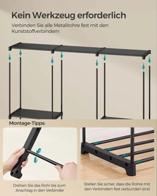 Guarda roupa aberto com 5 compartimentos para pendurar 205 x 43 x 166 cm preto
