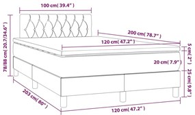 Cama box spring c/ colchão/LED 120x200cm tecido castanho-escuro