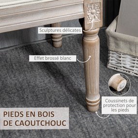 Banco de cabeceira 110 (C) x 44 (P) x 49 (A) cm em forma de meia-lua, estilo Luís XVI, com estrutura em madeira maciça esculpida e assento em tecido c