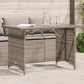 vidaXL Mesa de jardim com tampo de vidro 110x68x70 cm vime PE cinza