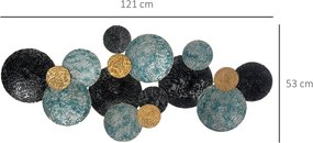 Arte Metálica de Parede 3D 21x53 cm Adornos Modernos Redondos para Pendurar Decoração para Sala Quarto Multicolor