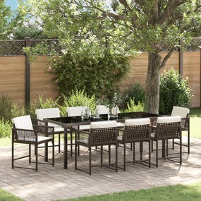 Conjunto de Jantar de Jardim com Almofadas Marrom Rattan Poliéster