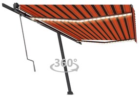 vidaXL Toldo autom. LED e sensor de vento 500x300 cm laranja/castanho