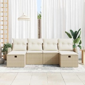 Conjunto de Sofá de Jardim de 6 Peças com Almofadas Bege Rattan