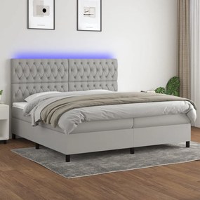 Cama box spring c/ colchão e LED 200x200 cm tecido cinza-claro