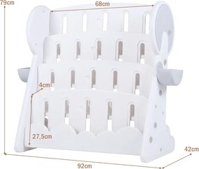 Estante infantil 92 x 42 x 79 cm de 4 níveis com caixas de armazenamento e prateleira reversível Organizador para livros cinza e branco