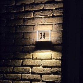 Candeeiro de parede exterior preto com LED e números de casa IP54 - Kandi