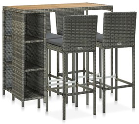 vidaXL 5 pcs conjunto de bar p/ jardim c/ almofadões vime PE cinzento