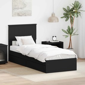 vidaXL Cama com Armazenamento Preto 75 x 190 cm Madeira processada
