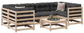 7 pcs conjunto sofás de jardim com almofadões pinho maciço