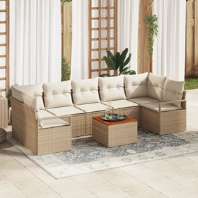 Conjunto de Sofá de Jardim 8 Peças com Almofadas Bege Rattan Sintético Acácia